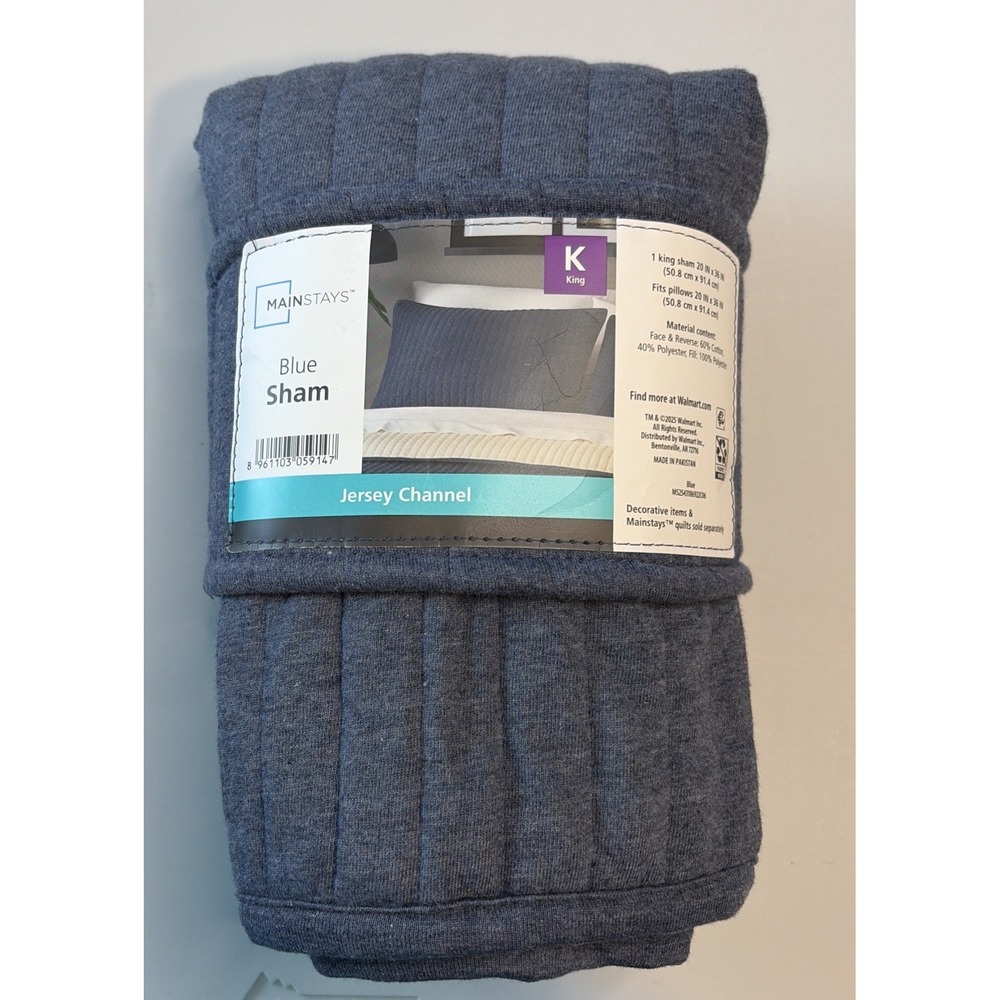 Mainstays Jersey Channel Sham (1) in Blue - King